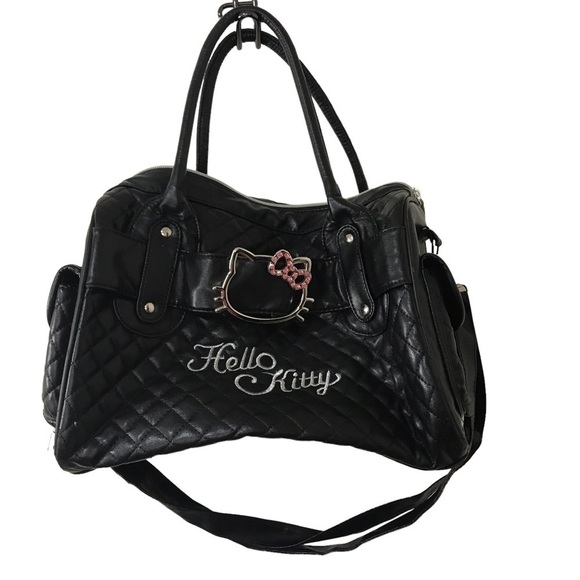 Hello Kitty Handbags - Sanrio Hello Kitty black faux leather quilted handbag /crossbody purse
